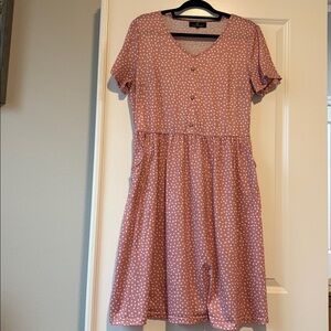 Women’s Pink and White Polka Dress with pockets